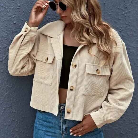 Corduroy trucker jacket shacket button up pocket - Picture 3 of 4